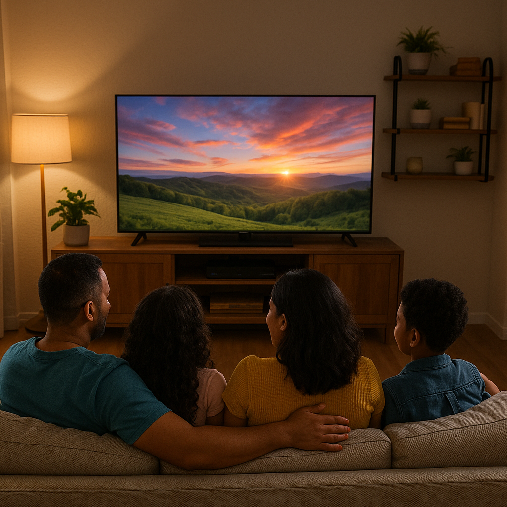Family watching TV